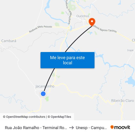 Rua João Ramalho - Terminal Rodoviário De Jacarezinho to Unesp - Campus De Ourinhos map