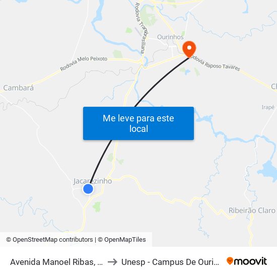 Avenida Manoel Ribas, 460 to Unesp - Campus De Ourinhos map