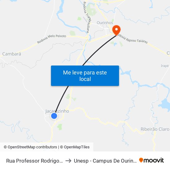 Rua Professor Rodrigo, 14 to Unesp - Campus De Ourinhos map