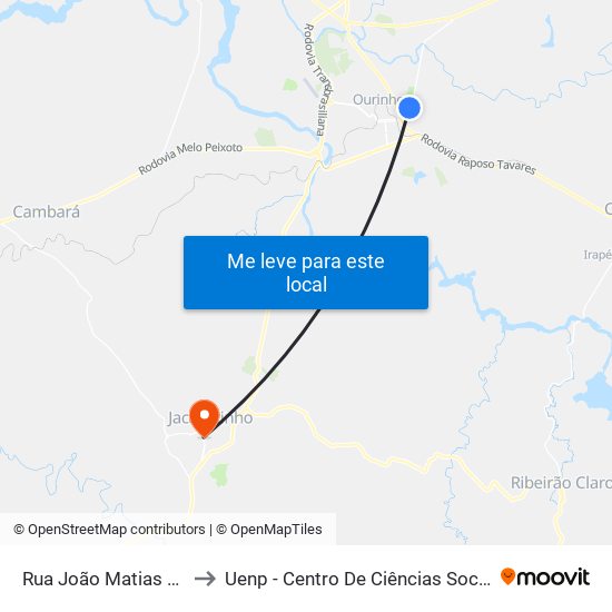 Rua João Matias Graciano, 117 to Uenp - Centro De Ciências Sociais Aplicadas - Ccsa map