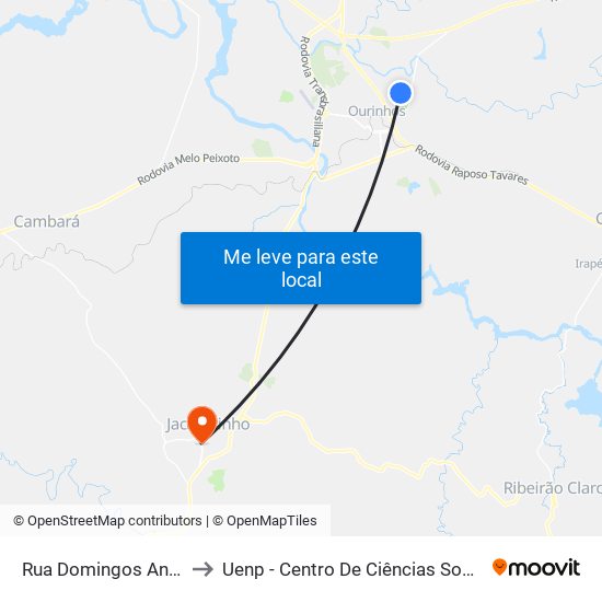 Rua Domingos Angelo, 293-339 to Uenp - Centro De Ciências Sociais Aplicadas - Ccsa map