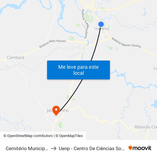 Cemitério Municipal De Ourinhos to Uenp - Centro De Ciências Sociais Aplicadas - Ccsa map