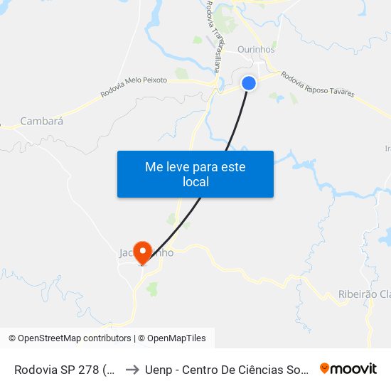 Rodovia SP 278 (Mello Peixoto) to Uenp - Centro De Ciências Sociais Aplicadas - Ccsa map