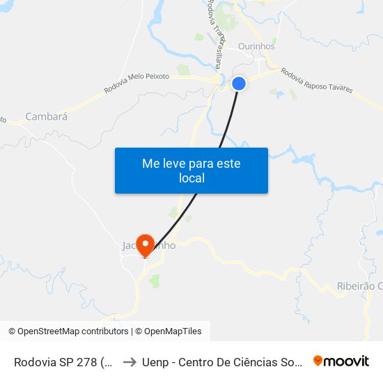 Rodovia SP 278 (Mello Peixoto) to Uenp - Centro De Ciências Sociais Aplicadas - Ccsa map