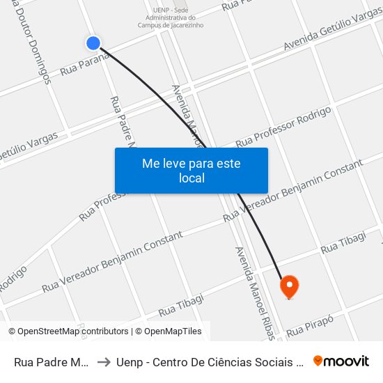 Rua Padre Melo, 218 to Uenp - Centro De Ciências Sociais Aplicadas - Ccsa map