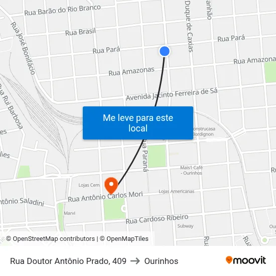 Rua Doutor Antônio Prado, 409 to Ourinhos map