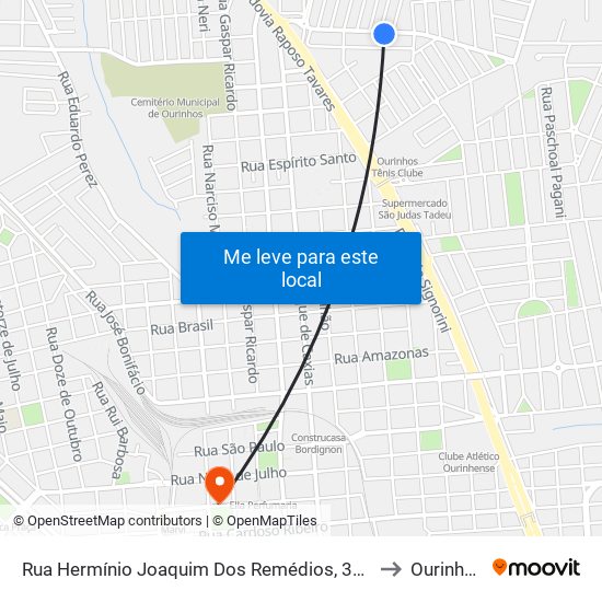 Rua Hermínio Joaquim Dos Remédios, 350 to Ourinhos map