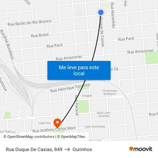Rua Duque De Caxias, 849 to Ourinhos map