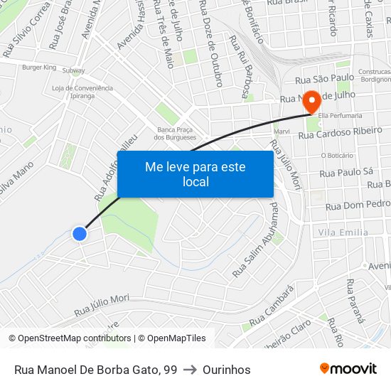 Rua Manoel De Borba Gato, 99 to Ourinhos map
