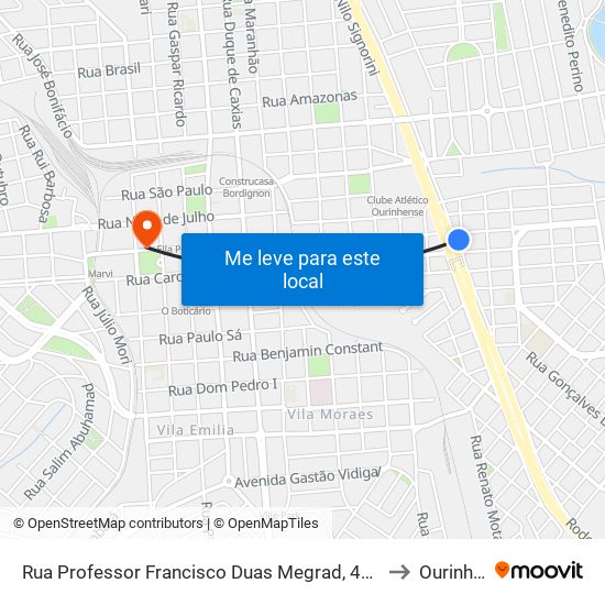 Rua Professor Francisco Duas Megrad, 491-577 to Ourinhos map