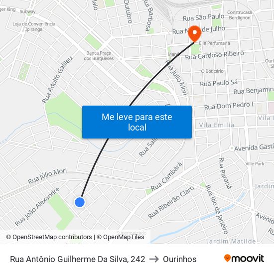 Rua Antônio Guilherme Da Silva, 242 to Ourinhos map