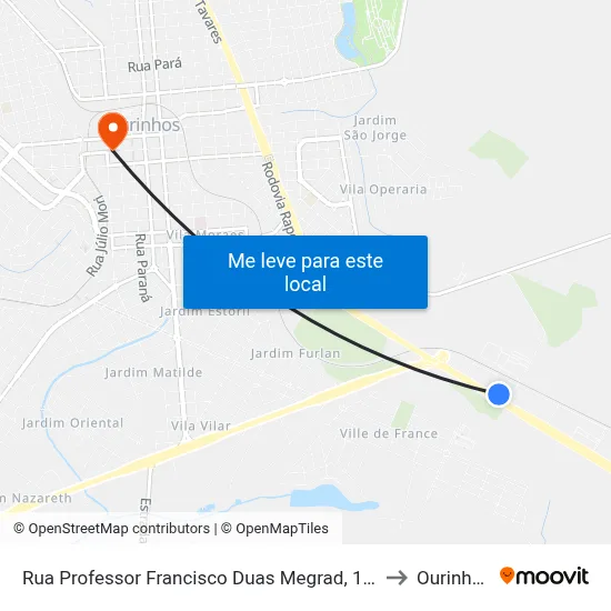 Rua Professor Francisco Duas Megrad, 141 to Ourinhos map