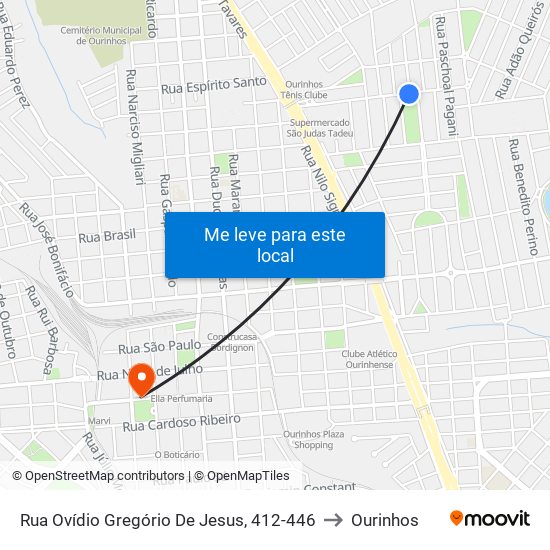 Rua Ovídio Gregório De Jesus, 412-446 to Ourinhos map