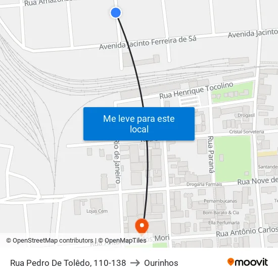 Rua Pedro De Tolêdo, 110-138 to Ourinhos map