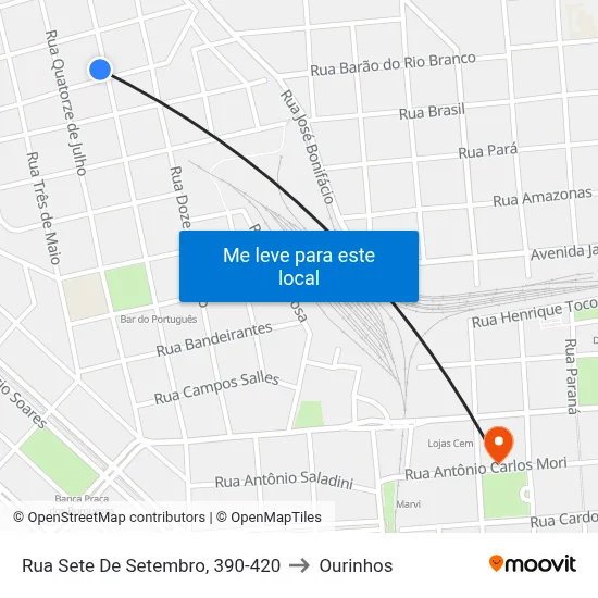 Rua Sete De Setembro, 390-420 to Ourinhos map