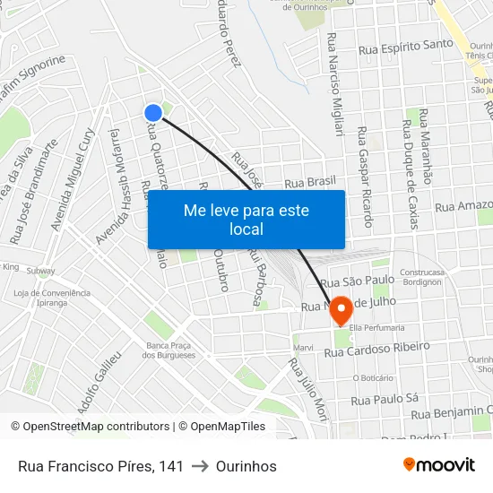 Rua Francisco Píres, 141 to Ourinhos map