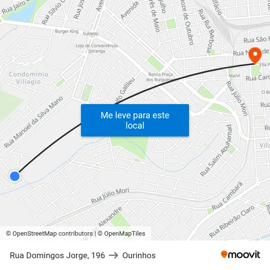 Rua Domingos Jorge, 196 to Ourinhos map