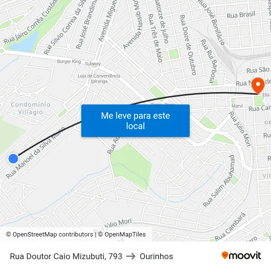 Rua Doutor Caio Mizubuti, 793 to Ourinhos map
