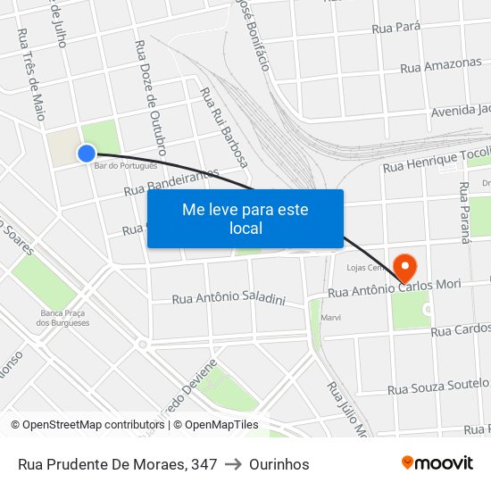 Rua Prudente De Moraes, 347 to Ourinhos map