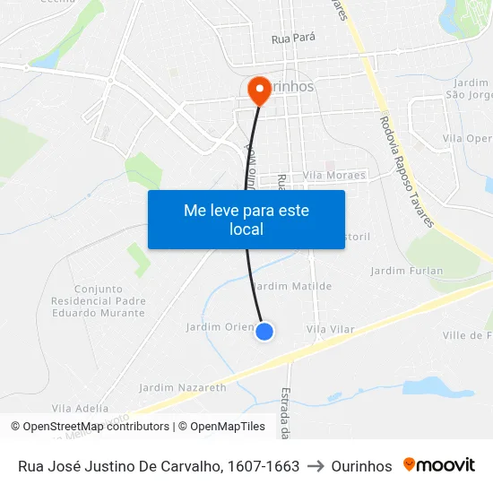 Rua José Justino De Carvalho, 1607-1663 to Ourinhos map