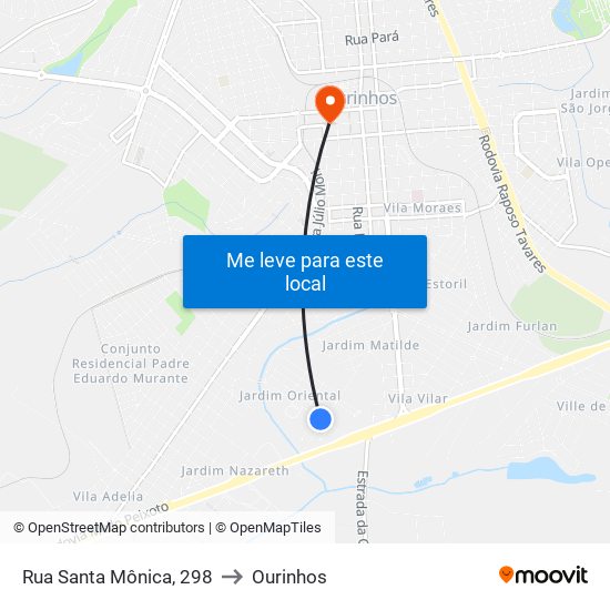 Rua Santa Mônica, 298 to Ourinhos map