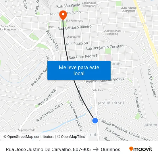 Rua José Justino De Carvalho, 807-905 to Ourinhos map