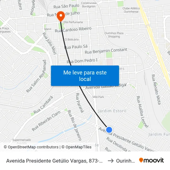 Avenida Presidente Getúlio Vargas, 873-925 to Ourinhos map