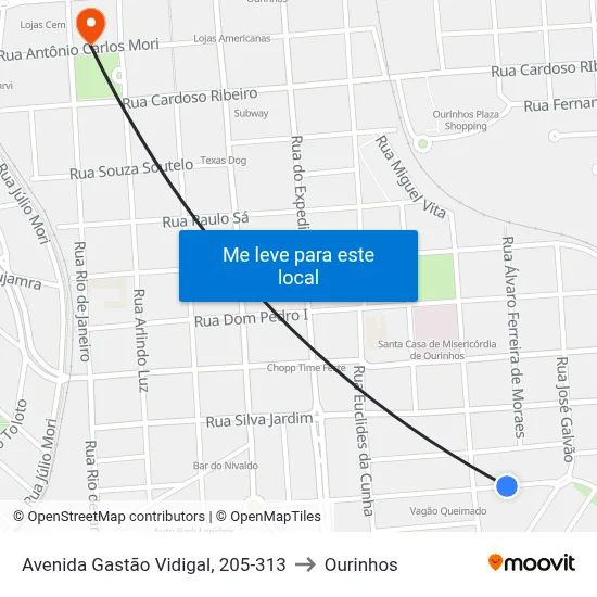 Avenida Gastão Vidigal, 205-313 to Ourinhos map