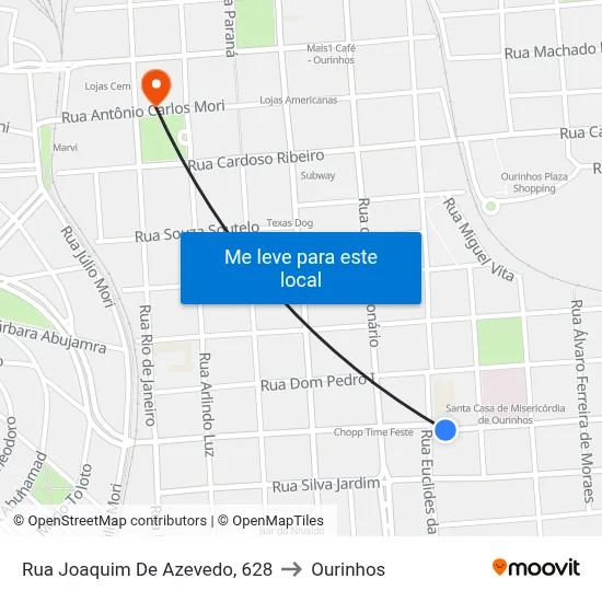 Rua Joaquim De Azevedo, 628 to Ourinhos map