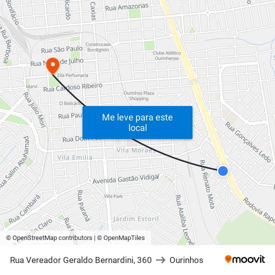 Rua Vereador Geraldo Bernardini, 360 to Ourinhos map