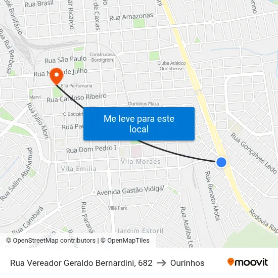 Rua Vereador Geraldo Bernardini, 682 to Ourinhos map