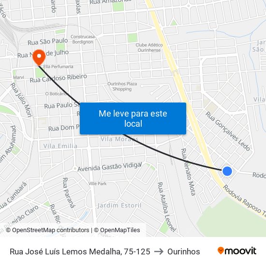 Rua José Luís Lemos Medalha, 75-125 to Ourinhos map