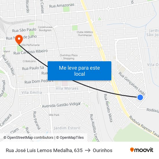 Rua José Luís Lemos Medalha, 635 to Ourinhos map