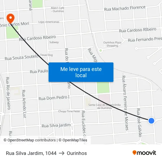 Rua Silva Jardim, 1044 to Ourinhos map
