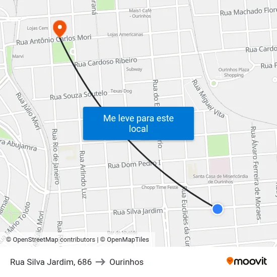 Rua Silva Jardim, 686 to Ourinhos map