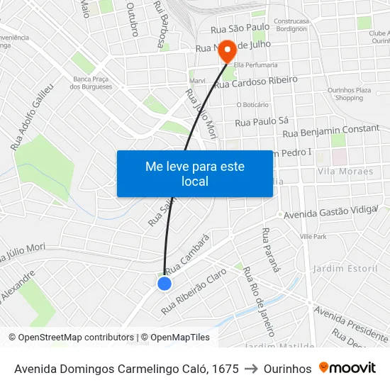 Avenida Domingos Carmelingo Caló, 1675 to Ourinhos map