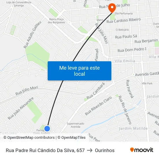 Rua Padre Rui Cândido Da Silva, 657 to Ourinhos map