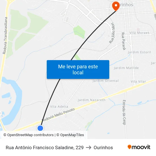 Rua Antônio Francisco Saladine, 229 to Ourinhos map