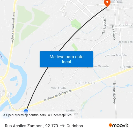 Rua Achiles Zamboni, 92-170 to Ourinhos map