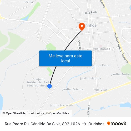 Rua Padre Rui Cândido Da Silva, 892-1026 to Ourinhos map