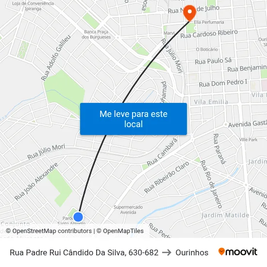 Rua Padre Rui Cândido Da Silva, 630-682 to Ourinhos map