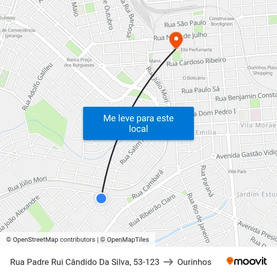Rua Padre Rui Cândido Da Silva, 53-123 to Ourinhos map