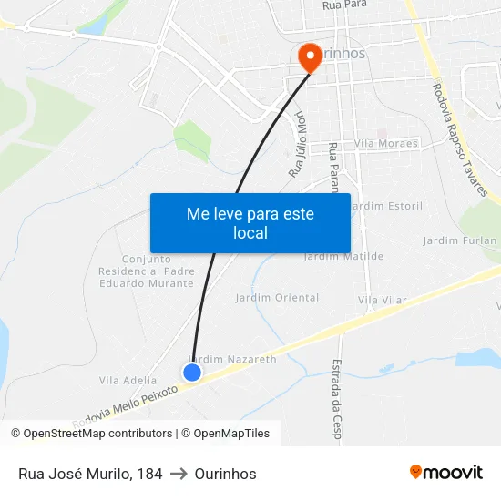 Rua José Murilo, 184 to Ourinhos map