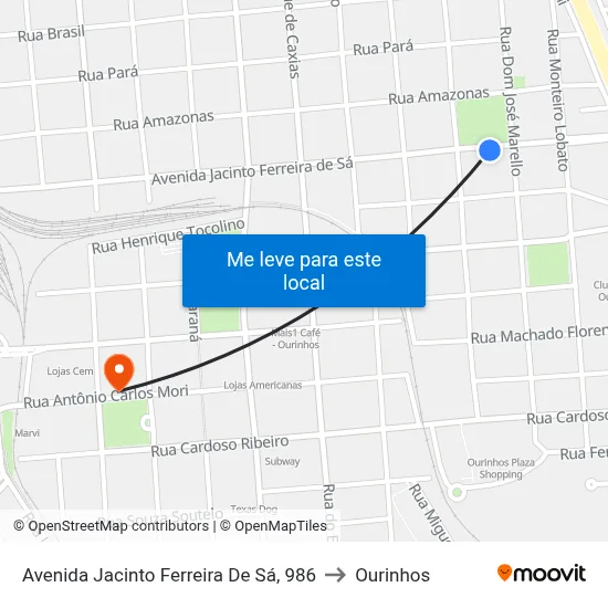 Avenida Jacinto Ferreira De Sá, 986 to Ourinhos map
