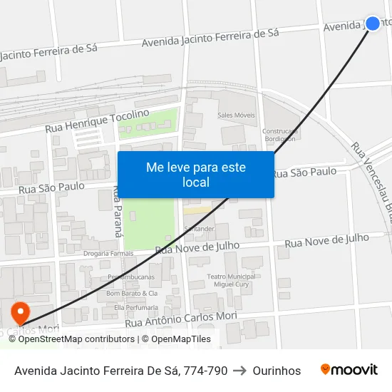 Avenida Jacinto Ferreira De Sá, 774-790 to Ourinhos map