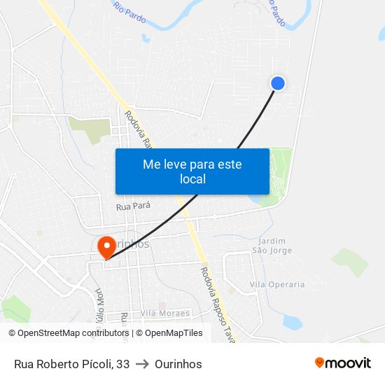 Rua Roberto Pícoli, 33 to Ourinhos map