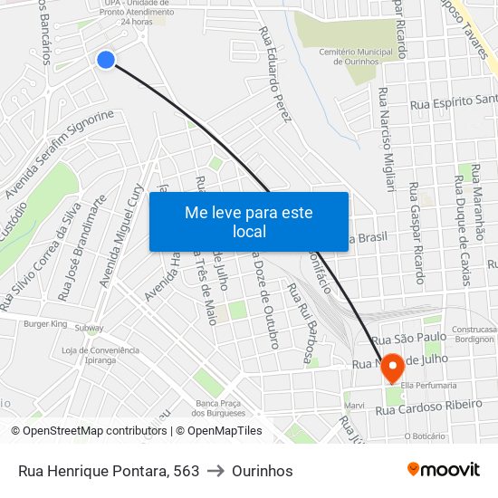 Rua Henrique Pontara, 563 to Ourinhos map