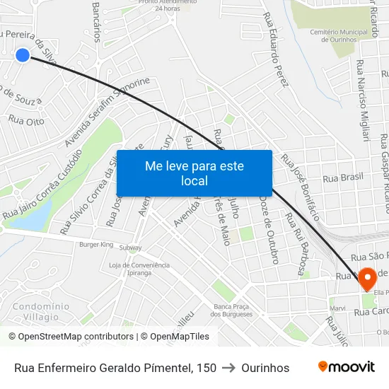 Rua Enfermeiro Geraldo Pímentel, 150 to Ourinhos map