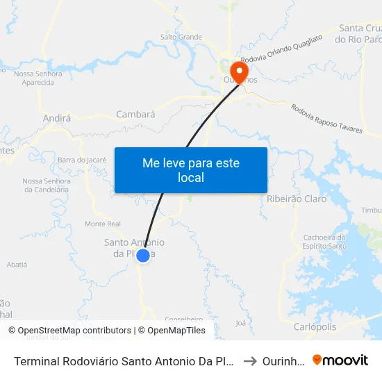 Terminal Rodoviário Santo Antonio Da Platina to Ourinhos map