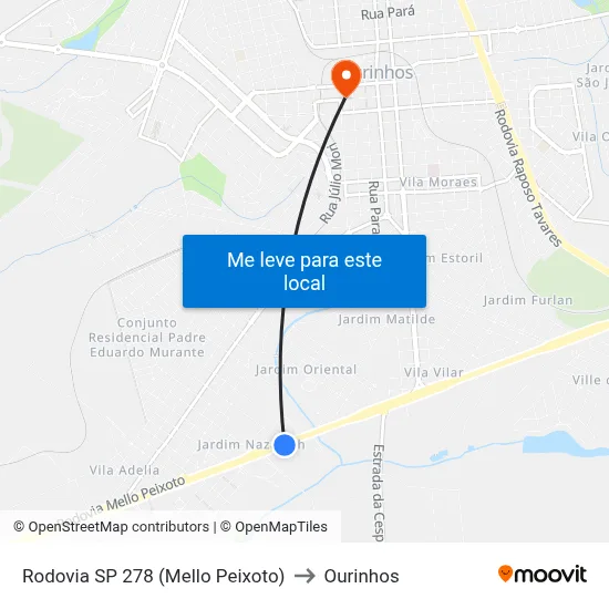 Rodovia SP 278 (Mello Peixoto) to Ourinhos map